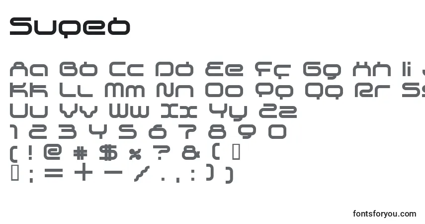Czcionka Supeb – alfabet, cyfry, specjalne znaki
