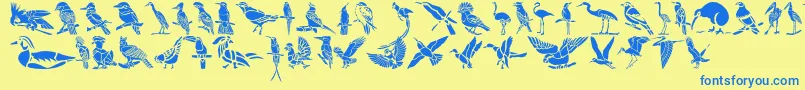 HffBirdStencil-Schriftart – Blaue Schriften auf gelbem Hintergrund