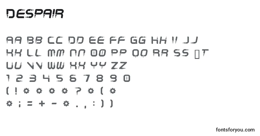 Czcionka Despair – alfabet, cyfry, specjalne znaki