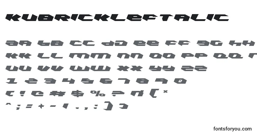 Schriftart KubrickLeftalic – Alphabet, Zahlen, spezielle Symbole