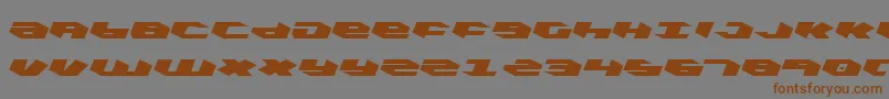 フォントKubrickLeftalic – 茶色の文字が灰色の背景にあります。