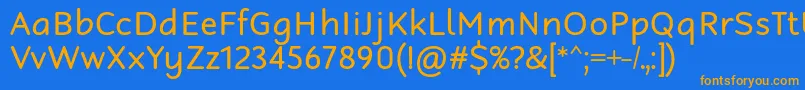 フォントRobagaRoundedRegular – オレンジ色の文字が青い背景にあります。