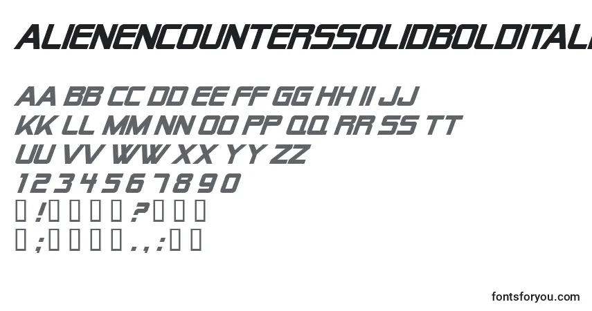 A fonte AlienEncountersSolidBoldItalic – alfabeto, números, caracteres especiais