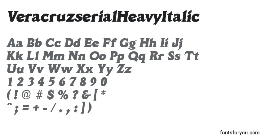 Czcionka VeracruzserialHeavyItalic – alfabet, cyfry, specjalne znaki