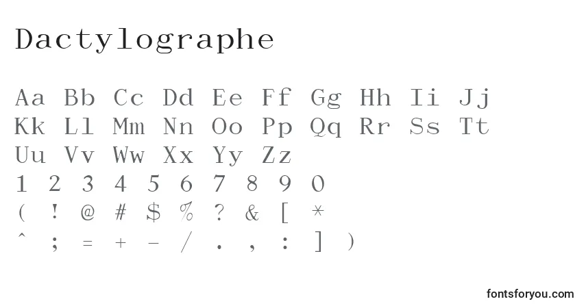 Czcionka Dactylographe – alfabet, cyfry, specjalne znaki