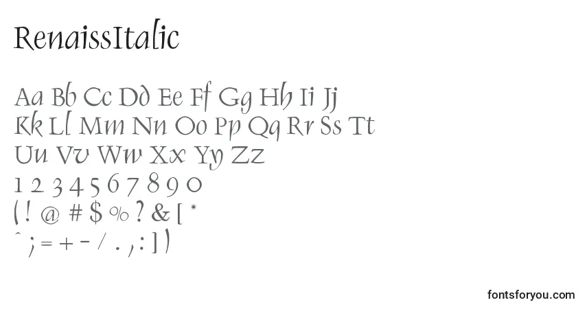 RenaissItalic Font – alphabet, numbers, special characters