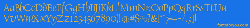 RenaissItalic-Schriftart – Orangefarbene Schriften auf blauem Hintergrund