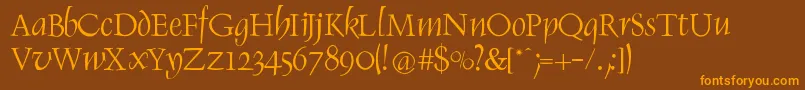 RenaissItalic-Schriftart – Orangefarbene Schriften auf braunem Hintergrund