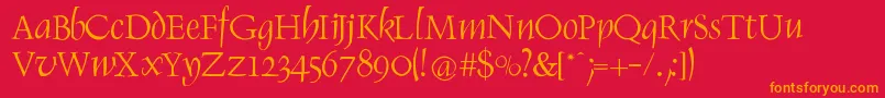 RenaissItalic-Schriftart – Orangefarbene Schriften auf rotem Hintergrund