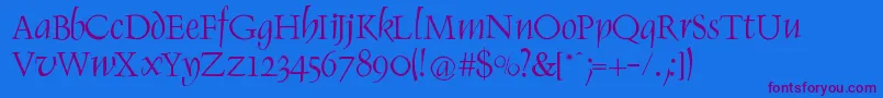 Weitere Informationen zur RenaissItalic-Schriftart RenaissItalic-Schriftart – Violette Schriften auf blauem Hintergrund