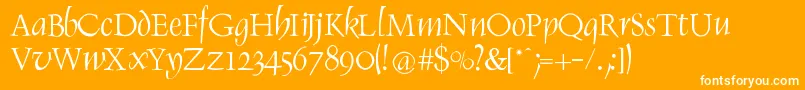 Weitere Informationen zur RenaissItalic-Schriftart RenaissItalic-Schriftart – Weiße Schriften auf orangefarbenem Hintergrund