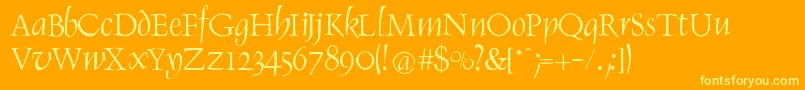 Weitere Informationen zur RenaissItalic-Schriftart RenaissItalic-Schriftart – Gelbe Schriften auf orangefarbenem Hintergrund