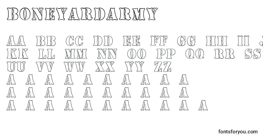 Czcionka BoneyardArmy – alfabet, cyfry, specjalne znaki