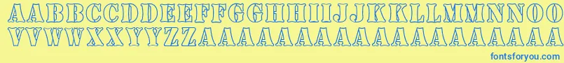 フォントBoneyardArmy – 青い文字が黄色の背景にあります。
