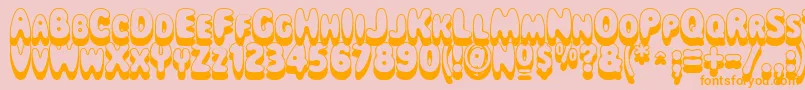 フォントMagicalmysterytouroutlinesh – オレンジの文字がピンクの背景にあります。