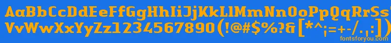 LinotypeAuthenticSerifBold-Schriftart – Orangefarbene Schriften auf blauem Hintergrund