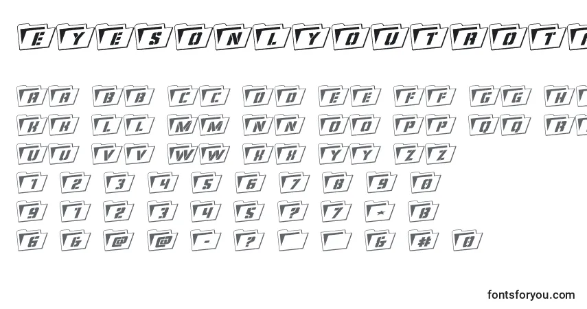 Czcionka Eyesonlyoutrotal – alfabet, cyfry, specjalne znaki