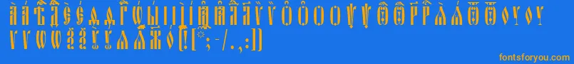 OglavieIeucsSpacedout-Schriftart – Orangefarbene Schriften auf blauem Hintergrund