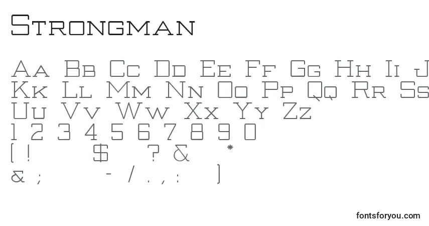 Schriftart Strongman – Alphabet, Zahlen, spezielle Symbole