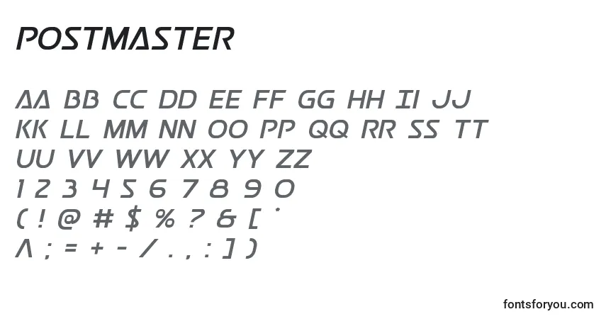 Fuente Postmaster - alfabeto, números, caracteres especiales