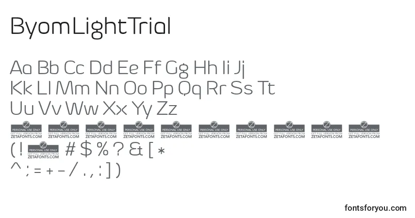 A fonte ByomLightTrial – alfabeto, números, caracteres especiais