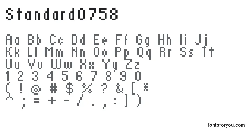 A fonte Standard0758 – alfabeto, números, caracteres especiais