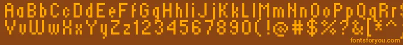 フォントStandard0758 – オレンジ色の文字が茶色の背景にあります。