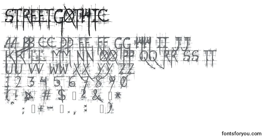 Schriftart StreetGothic – Alphabet, Zahlen, spezielle Symbole
