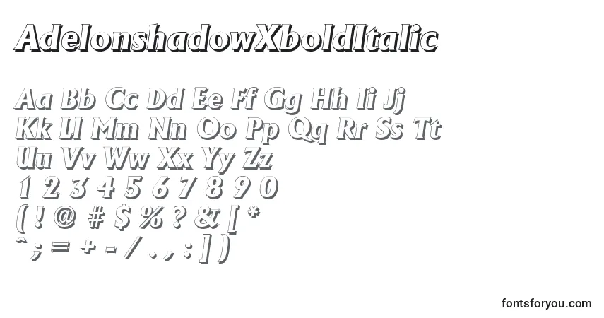 Schriftart AdelonshadowXboldItalic – Alphabet, Zahlen, spezielle Symbole
