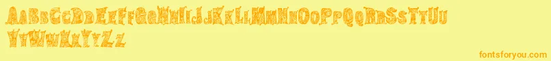 HippiegypsyRegular-Schriftart – Orangefarbene Schriften auf gelbem Hintergrund