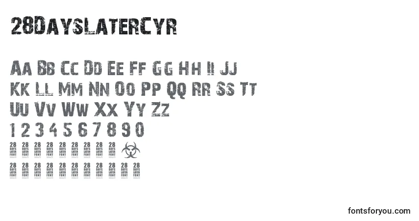Czcionka 28DaysLaterCyr – alfabet, cyfry, specjalne znaki