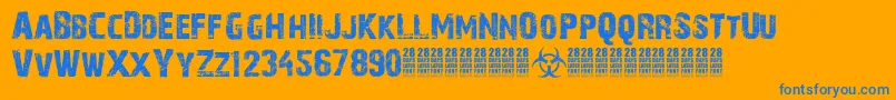 28DaysLaterCyr Font – Blue Fonts on Orange Background