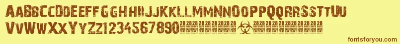 28DaysLaterCyr Font – Brown Fonts on Yellow Background