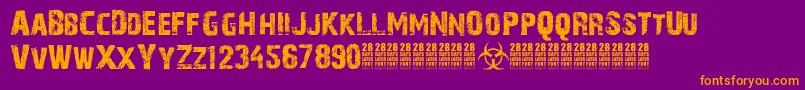 28DaysLaterCyr Font – Orange Fonts on Purple Background