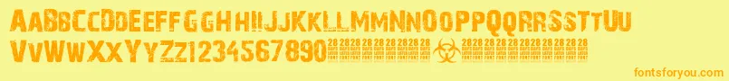 28DaysLaterCyr Font – Orange Fonts on Yellow Background