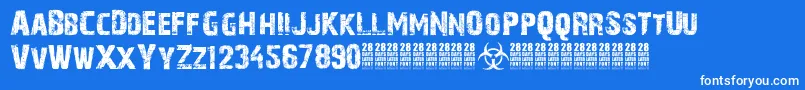 28DaysLaterCyr Font – White Fonts on Blue Background