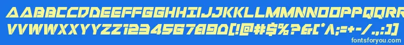Libertyislandital-Schriftart – Gelbe Schriften auf blauem Hintergrund