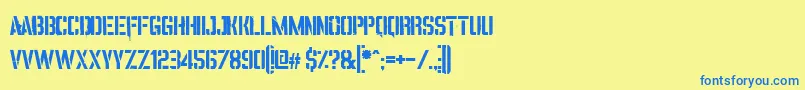 フォントVincaStencil – 青い文字が黄色の背景にあります。