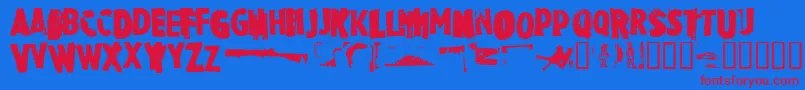 RubbermaidSingle-Schriftart – Rote Schriften auf blauem Hintergrund