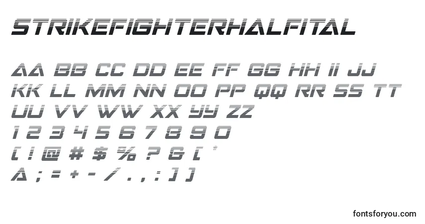 Czcionka Strikefighterhalfital – alfabet, cyfry, specjalne znaki