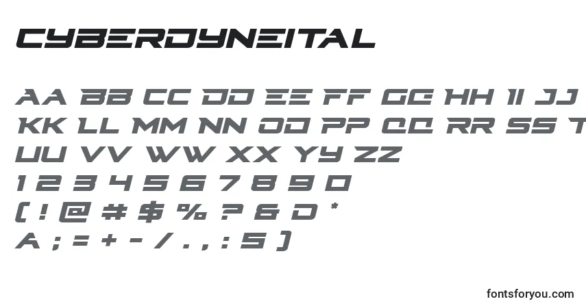 Schriftart Cyberdyneital – Alphabet, Zahlen, spezielle Symbole