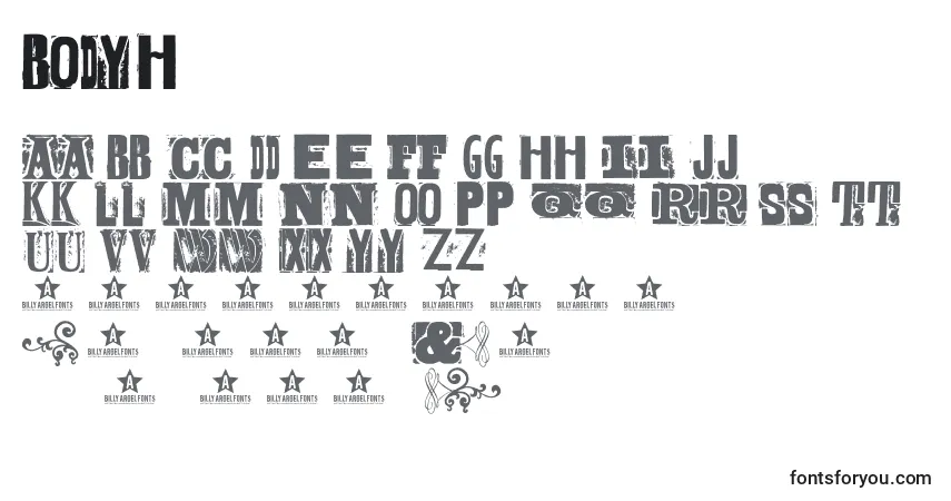 Czcionka Bodyh – alfabet, cyfry, specjalne znaki