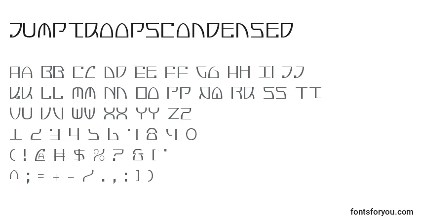A fonte JumptroopsCondensed – alfabeto, números, caracteres especiais