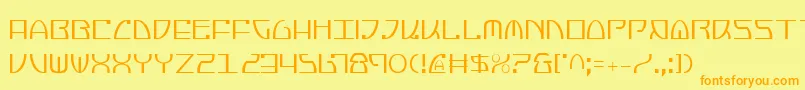 フォントJumptroopsCondensed – オレンジの文字が黄色の背景にあります。