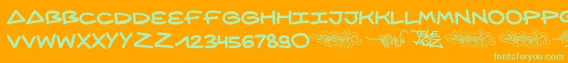 Weitere Informationen zur AqzCrew-Schriftart AqzCrew-Schriftart – Grüne Schriften auf orangefarbenem Hintergrund