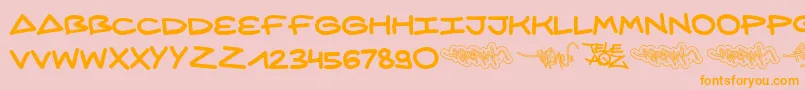 AqzCrew-Schriftart – Orangefarbene Schriften auf rosa Hintergrund