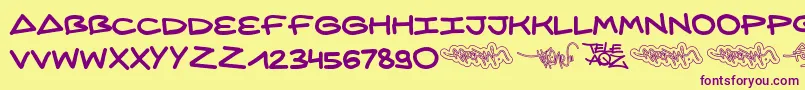 AqzCrew Font – Purple Fonts on Yellow Background