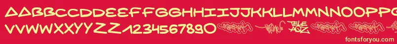 AqzCrew Font – Yellow Fonts on Red Background