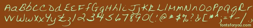 フォントLehn094 – 緑色の文字が茶色の背景にあります。