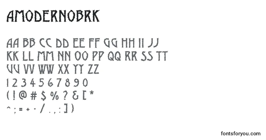 A fonte AModernobrk – alfabeto, números, caracteres especiais